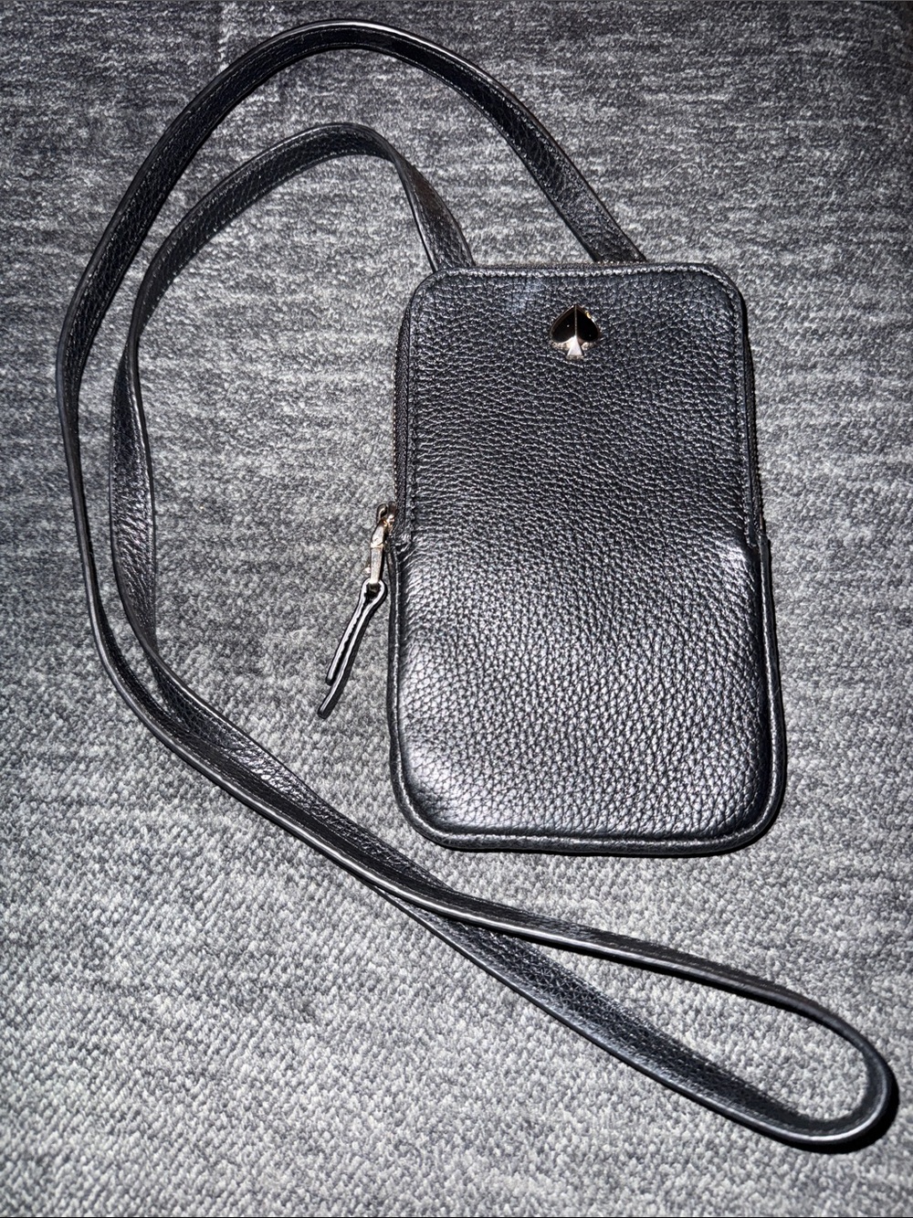 Kate Spade Black Pebbled Leather Phone Pouch Wallet/ Crossbody w/gold accents